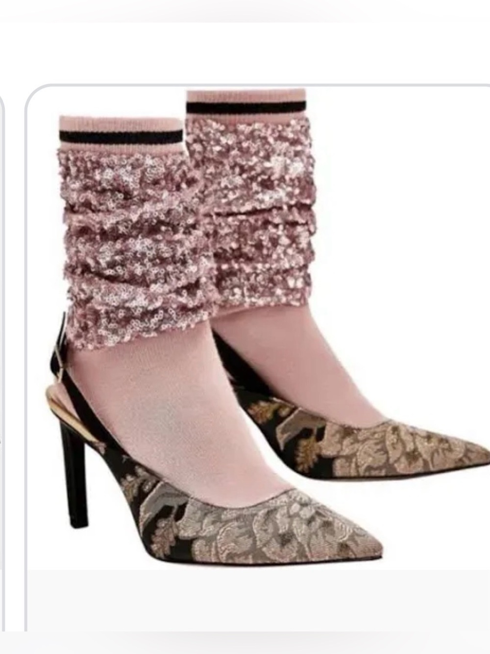 Zara sequin sock brocade slingbacks heels 39 8 NEW
